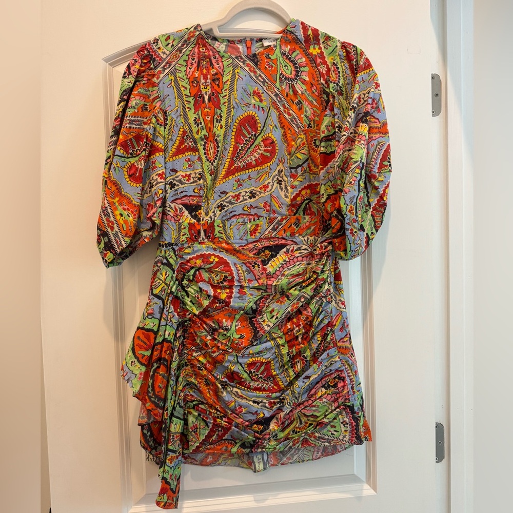 RHODE Mini Floral Puff-Sleeve Ruched Pia Dress